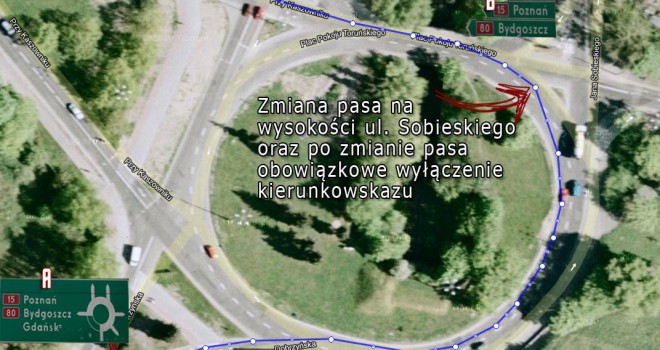 Schemat jazdy przez rondo Toruń Plac Pokoju Toruńskiego w kierunku na Gdańsk