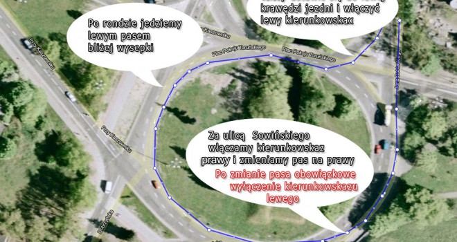Toruń zawracanie na rondzie Placu pokoju Toruńskiego z Sobieskiego